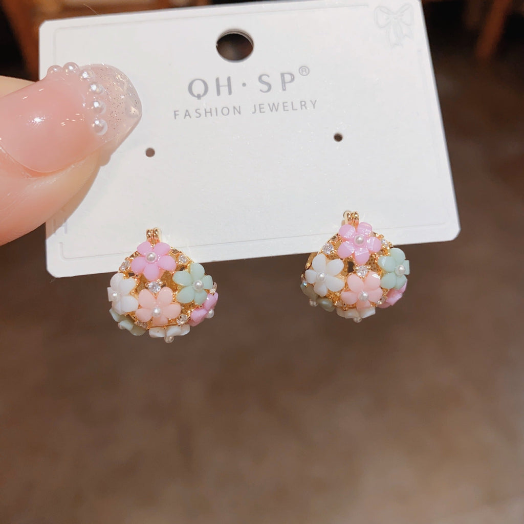 Zircon Pearl Flower Earrings Fashionable Gold Office Jewelry