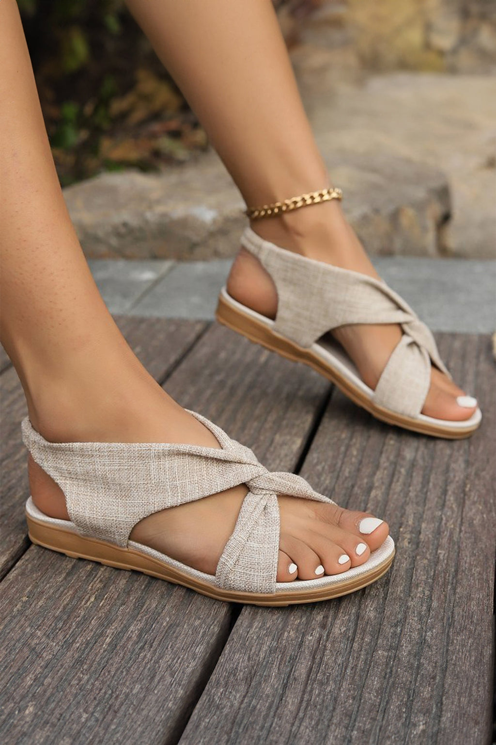 Alexandra Straps Boho Vacation Sandals - Lightweight Linen Flats
