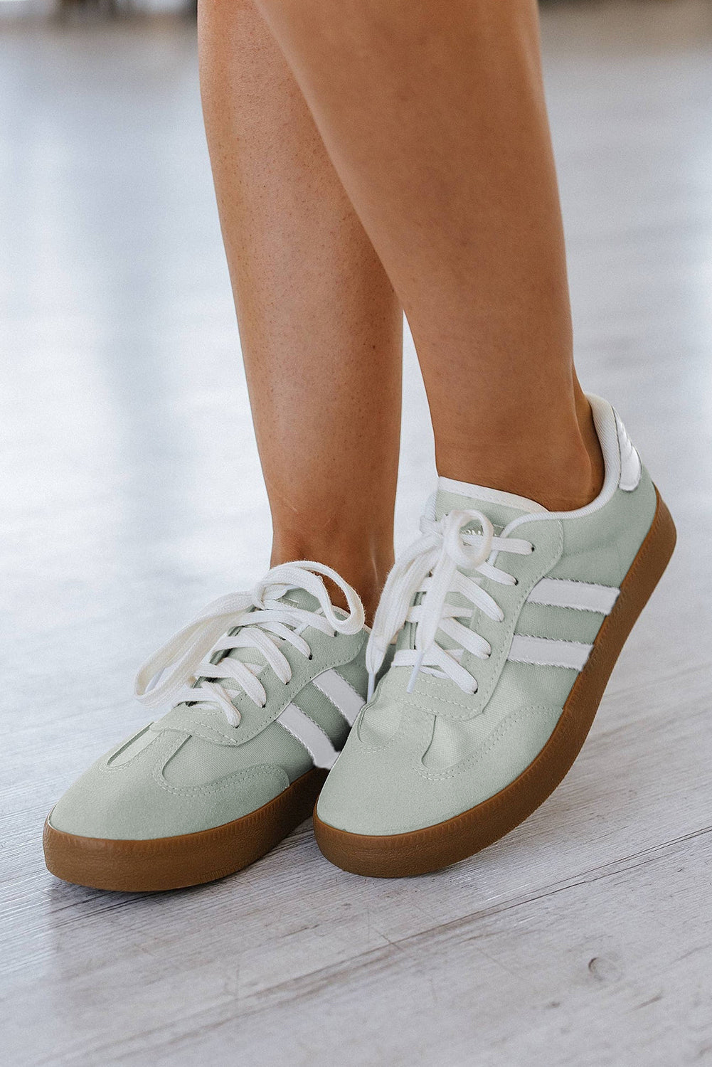 White Striped Lace Up Flat Sneakers Casual Retro Tennis Shoes - Image 16