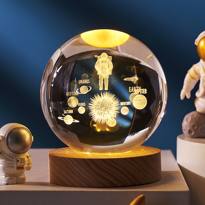 3D Crystal Ball Night Lamp with LED Nebula and Solar System Glow