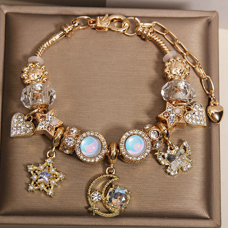 Butterfly Heart-shaped Pendant Beaded Bracelet For Women