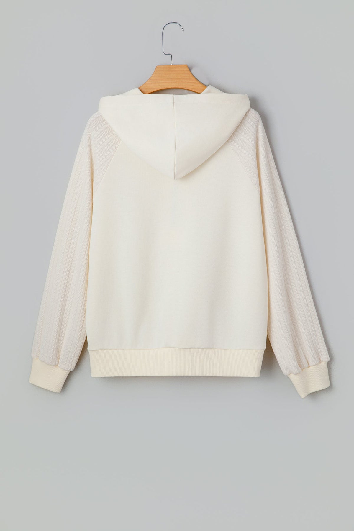 Solid Half-Zip Textured Patchwork Sleeve Hoodie