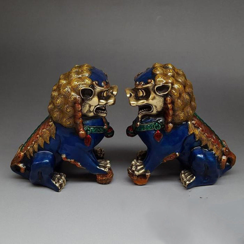 Pure Copper Painted Cloisonne Copper Lion Ornament