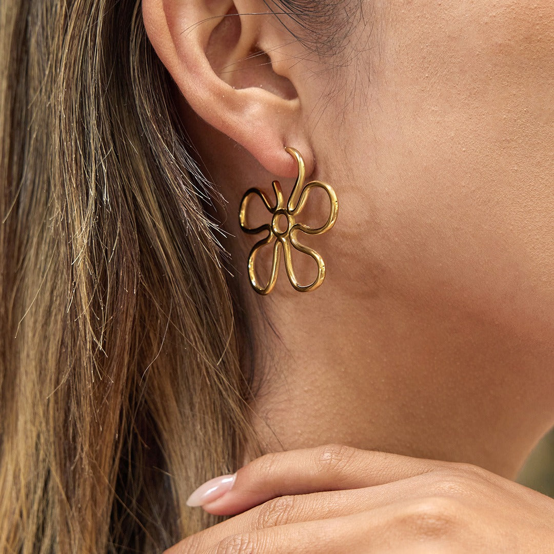 18K Gold-Plated Flower-Shaped Titanium Steel Earrings