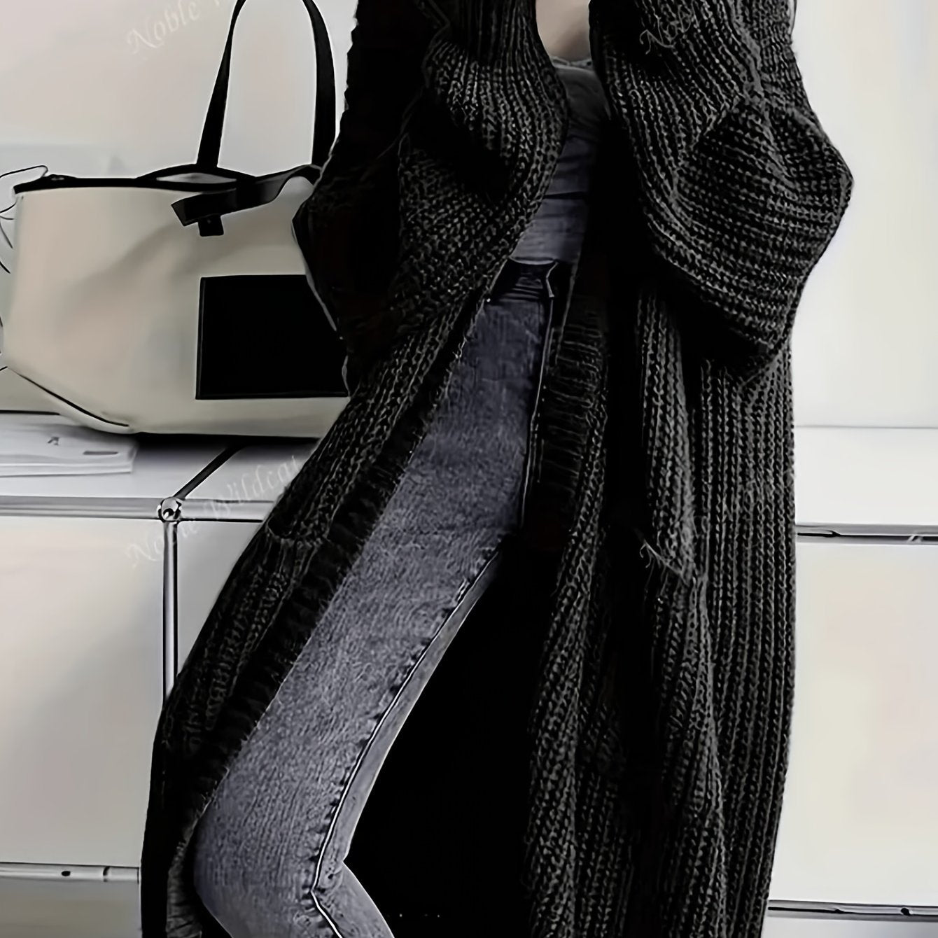 Women's Long Cardigan Over Knee V-Neck Chic