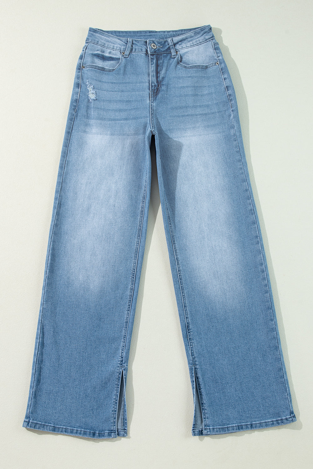 Myosotis High Rise Slit Leg Straight Jeans Light Blue