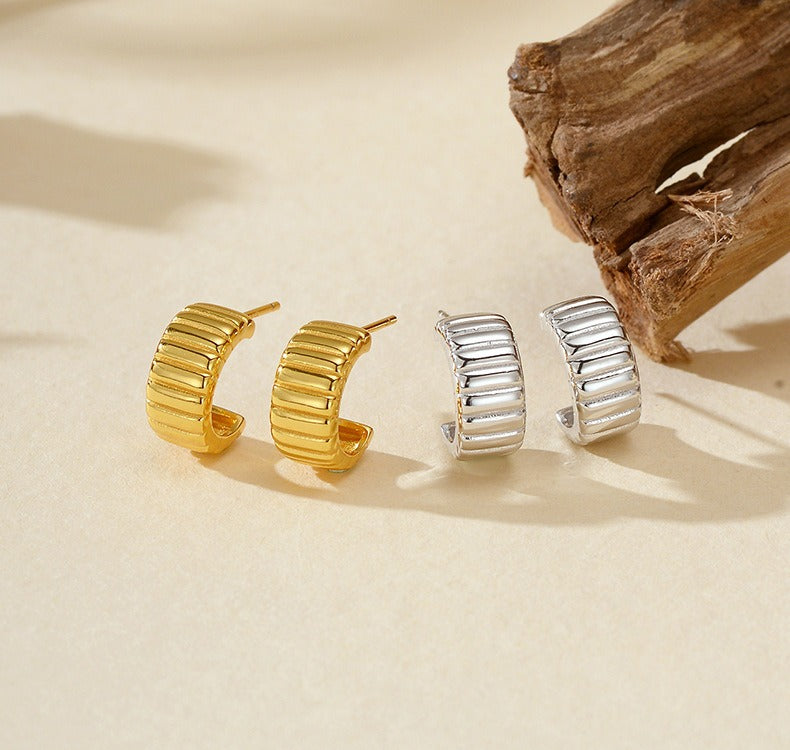 18K Gold Plated Sterling Silver C-Shaped Hoop Earrings