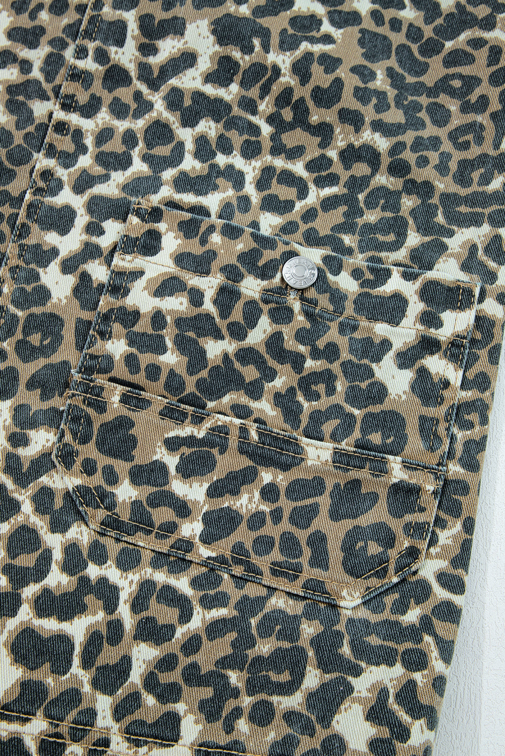 Leopard Denim Pocketed Mini Dress