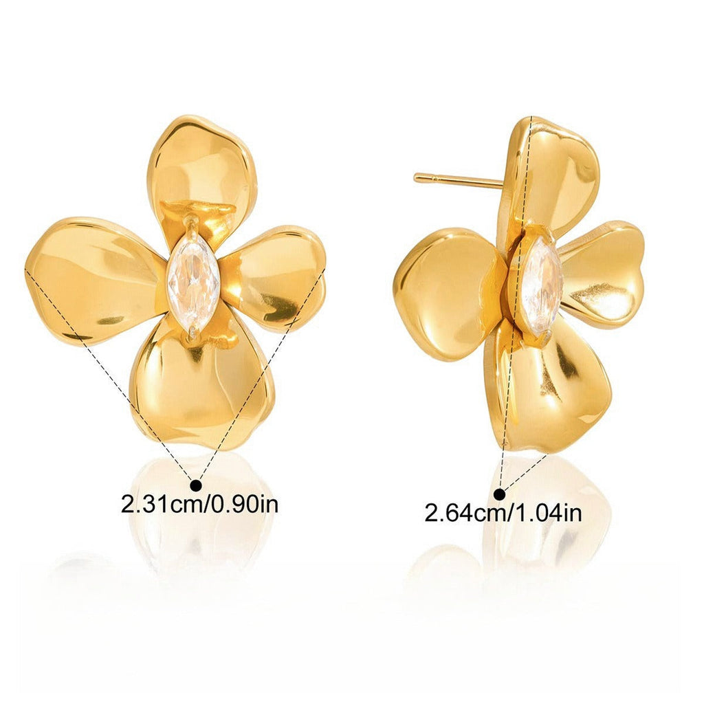 18K Gold-Plated Titanium Steel Flower Stud Earrings