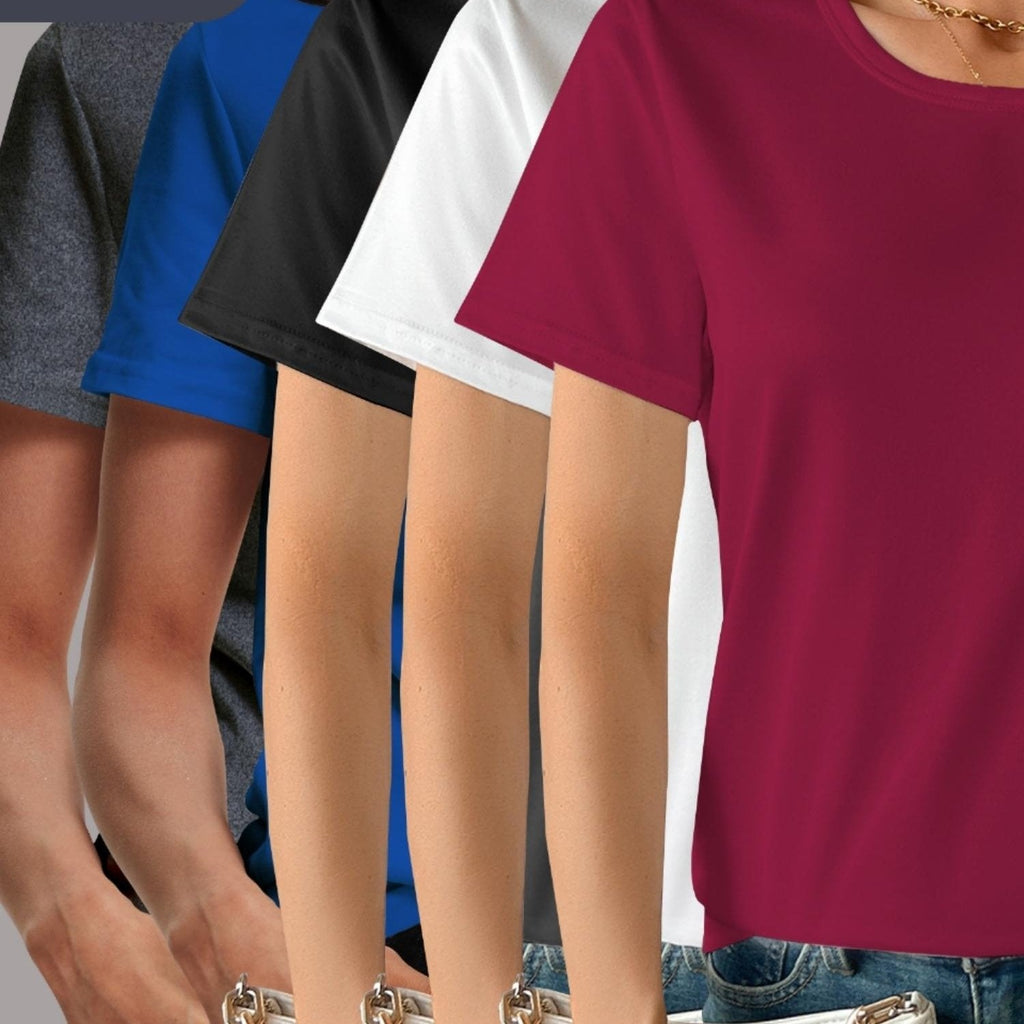 Womens 5 Pack Soft Stretch Casual Round Neck T-Shirts - Image 11