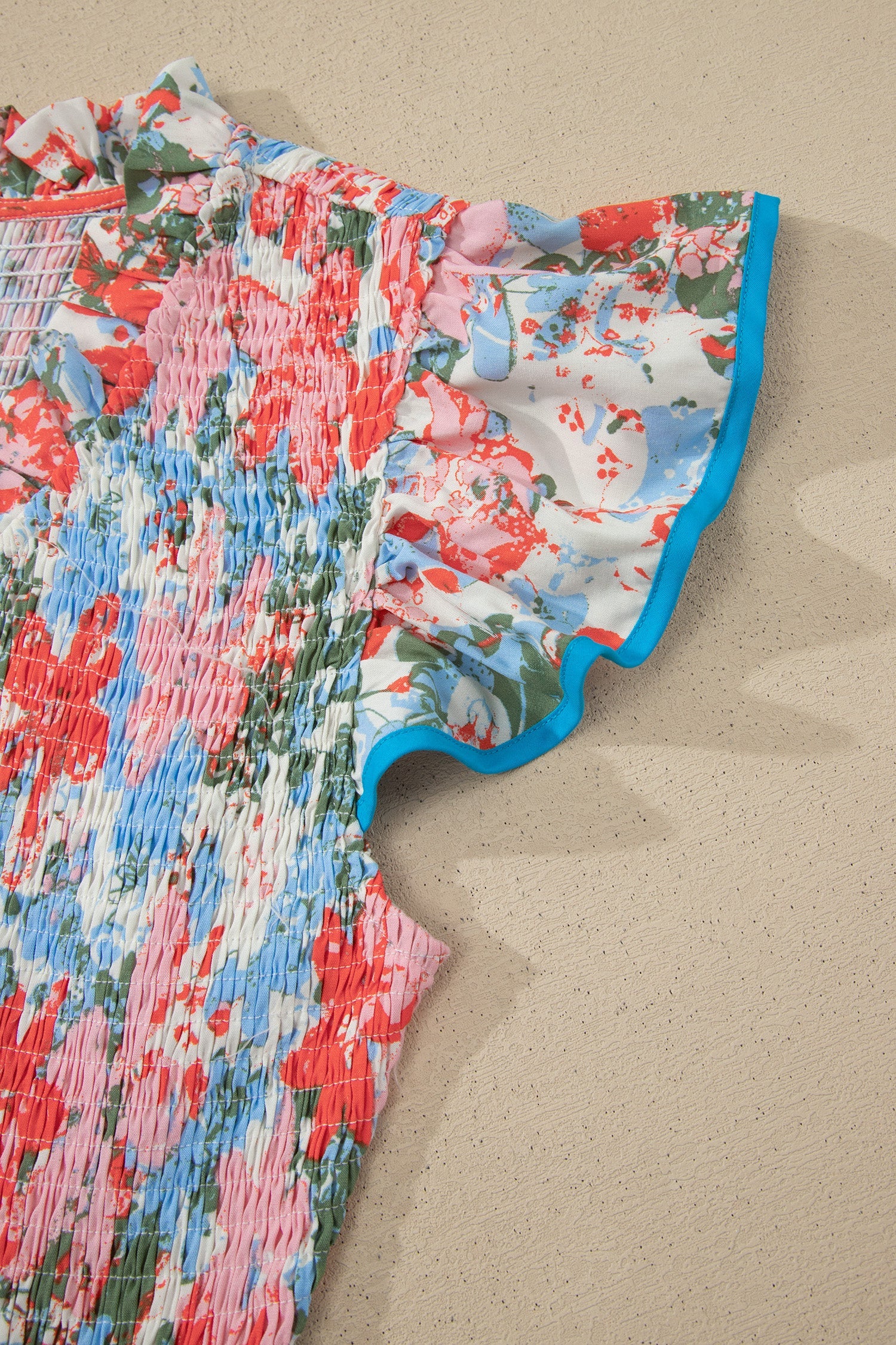 Floral Flutter Sleeve Long Dress with V-Neck and Tiered Skirt