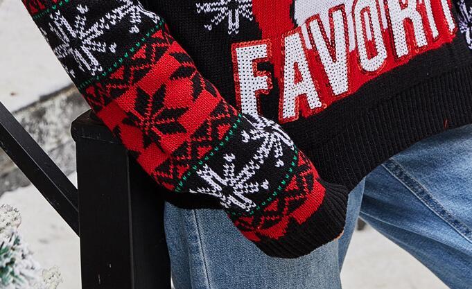 Holiday Crew Neck Knit Sweater with Santa Embroidery