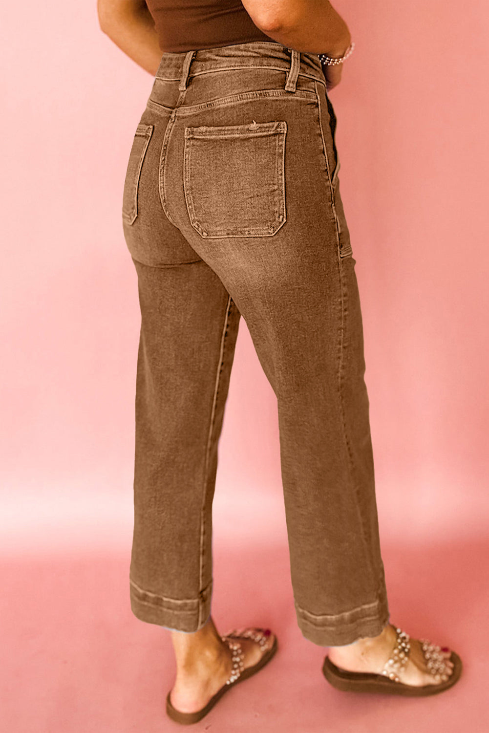 Breen Cropped High Rise Wide Leg Brown Jeans