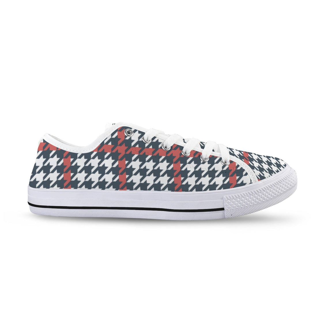 Women's Plaid Canvas Low-Top Sneakers - Red, White & Blue Harajuku Style