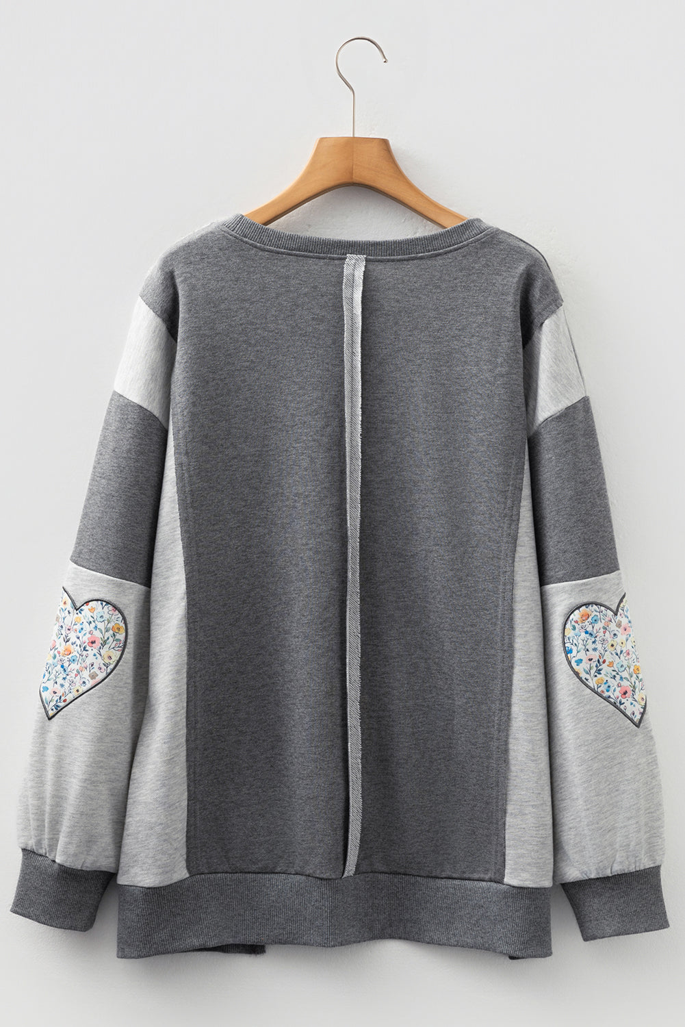 Dark Grey Floral Patchwork LOVE Graphic Sweatshirt | Uneven Hem