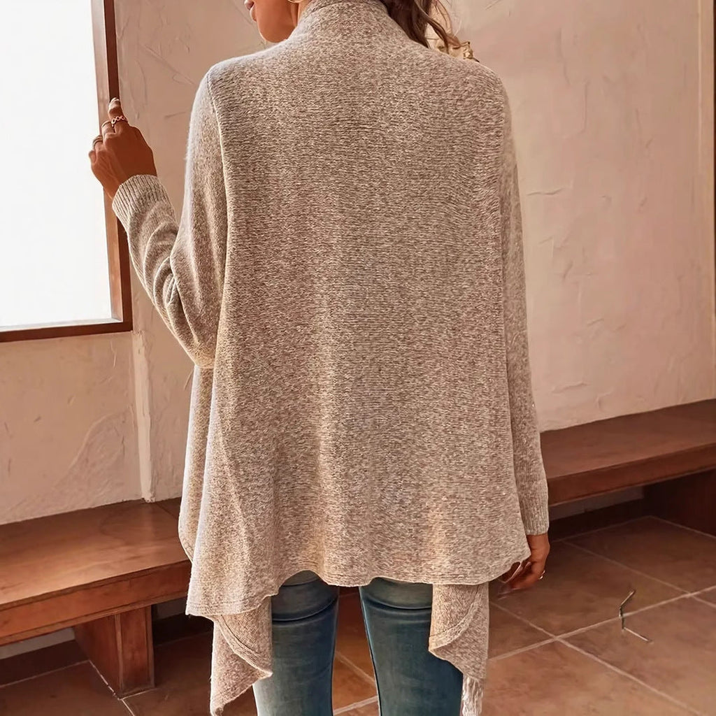 Women's Loose Knit Cardigan Sweater Coat in Khaki Boho Style