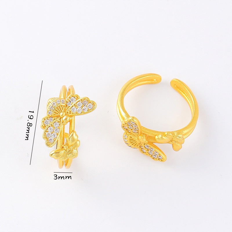 Long-Lasting Color Traditional Sand-Gold Enamel Gradient Pearl Butterfly Ring