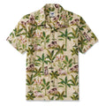 Camp collar Hawaiian shirt with a tropical rainforest and dog-themed print.