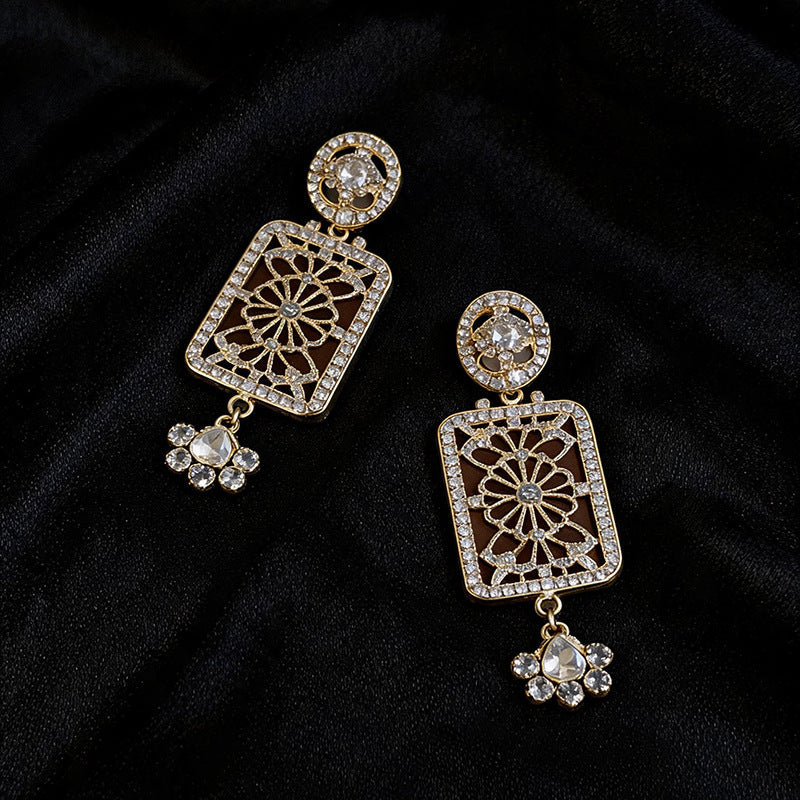 Womens Retro Ethnic Style Oval Rhinestone Inlaid Stud Earrings,Costume Earrings For Daily Party Wear