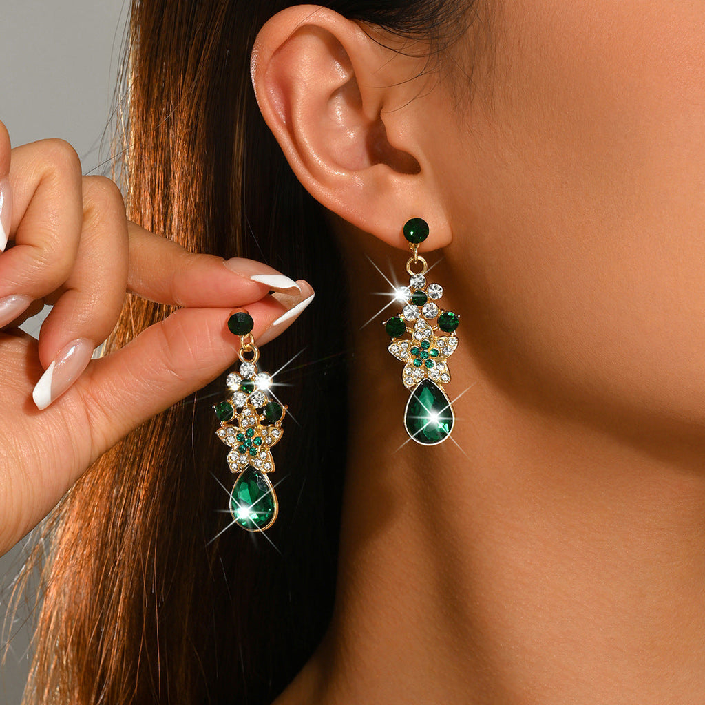 Womens French Palace Style Floral Rhinestone Teardrop Pendant Drop Earrings,Costume Earrings For Daily Banquet Party Wear