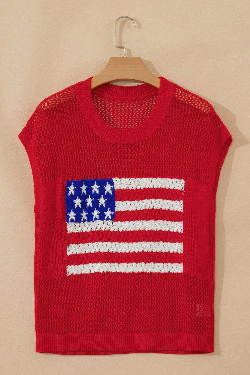Emely American Flag Graphic Short Sleeve Knit Sweater