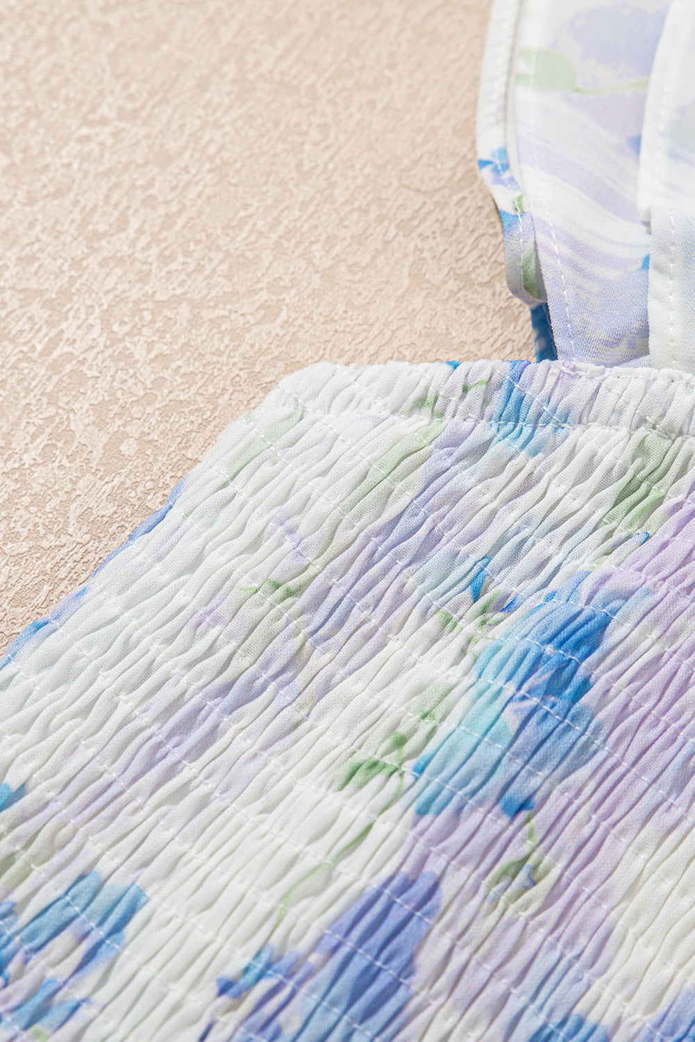 Sky Blue Floral Smocked High Waist Maxi Dress | Sleeveless