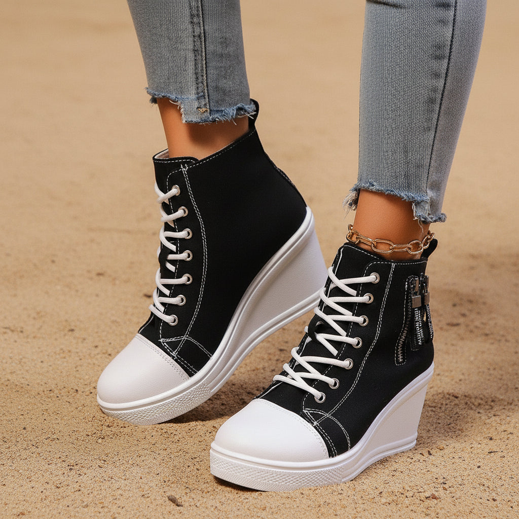Women's Canvas Wedge Platform Lace-Up Sneakers Urban Style