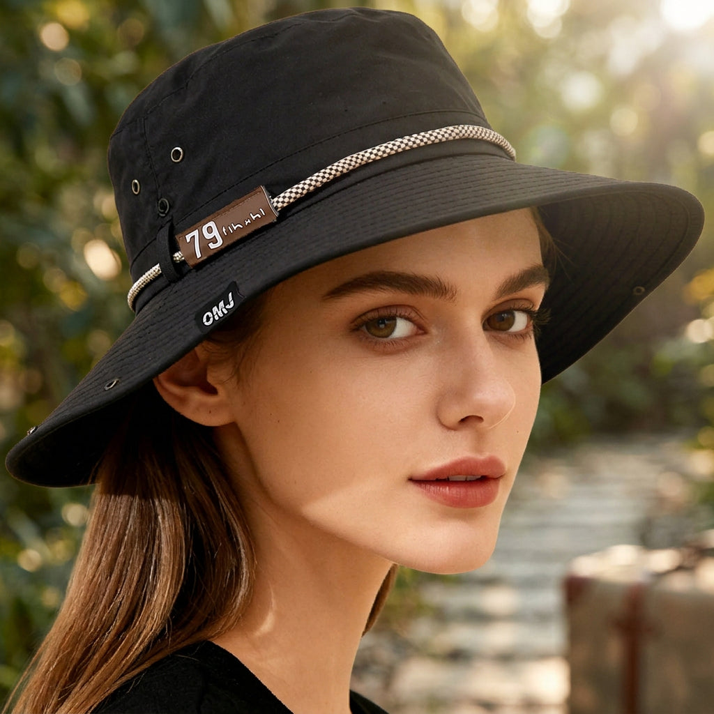 Leather Brim Letter Pattern Fisherman Hat