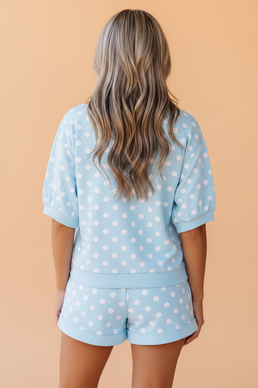 Polka Dot Oversized Top and Drawstring Shorts Lounge Set