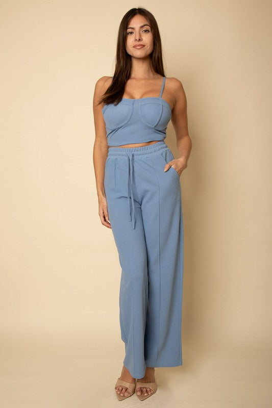 Bustier Cami Top & Slant Straight Pants Set