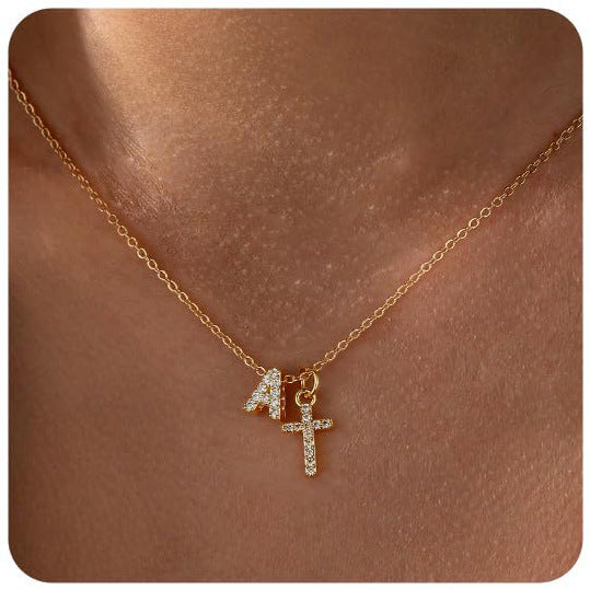 Gold Plated Initial Letter Pendant Necklace with Cubic Zirconia