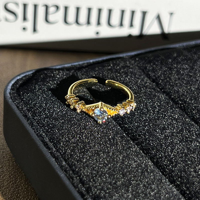 Vintage Gold Plated Geometric Open Ring with Rhinestone Accents