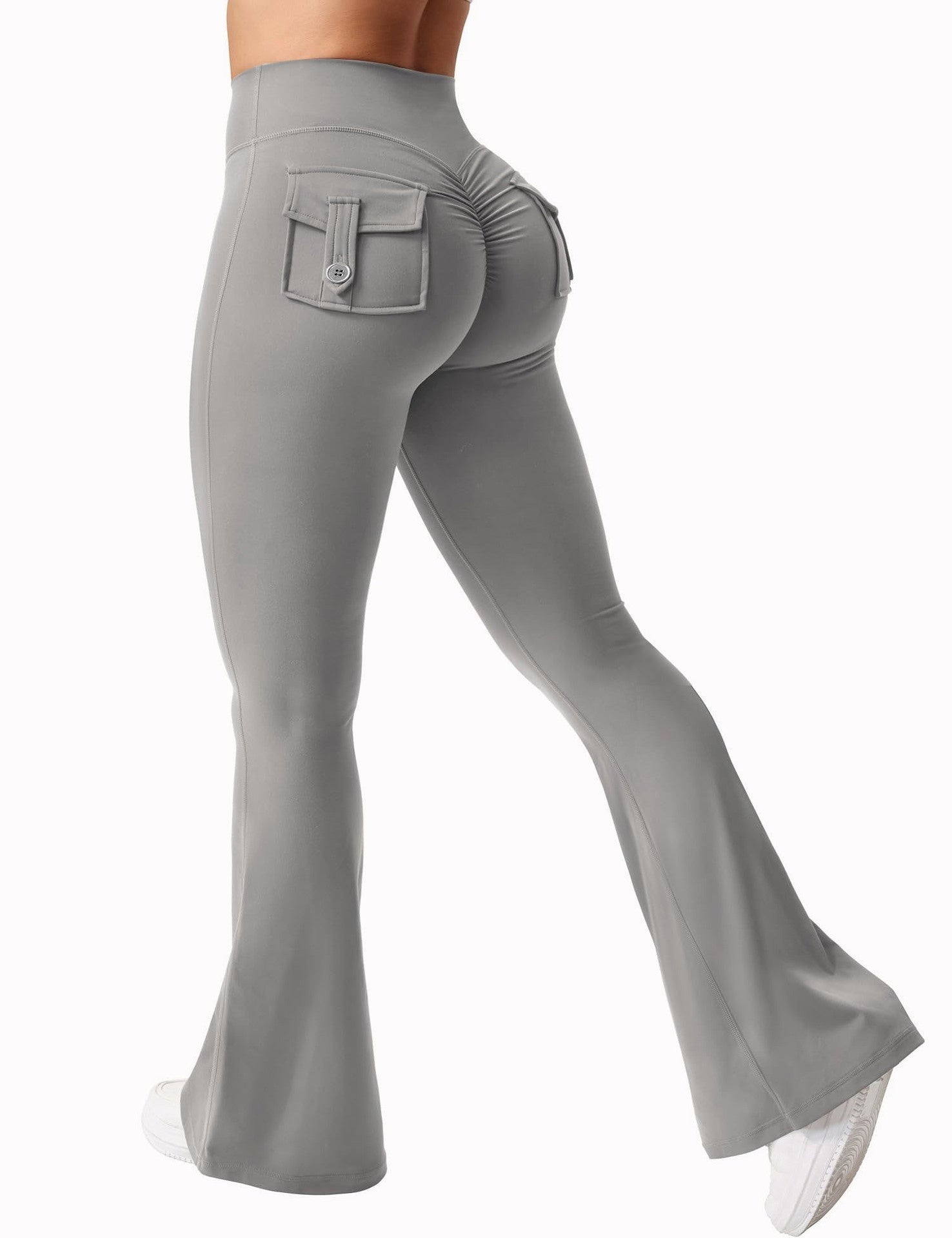 Women's High-Waisted Cargo Flare Workout Leggings with Pockets - Image 13