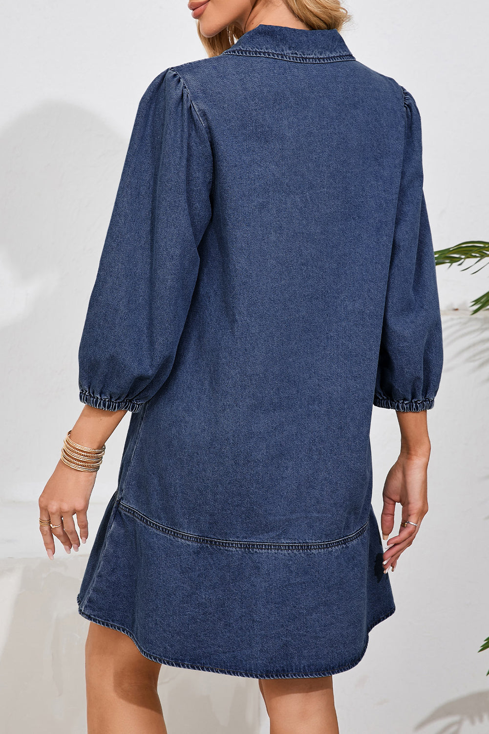 Denim Collared V-Neck Chest Pocket Dress
