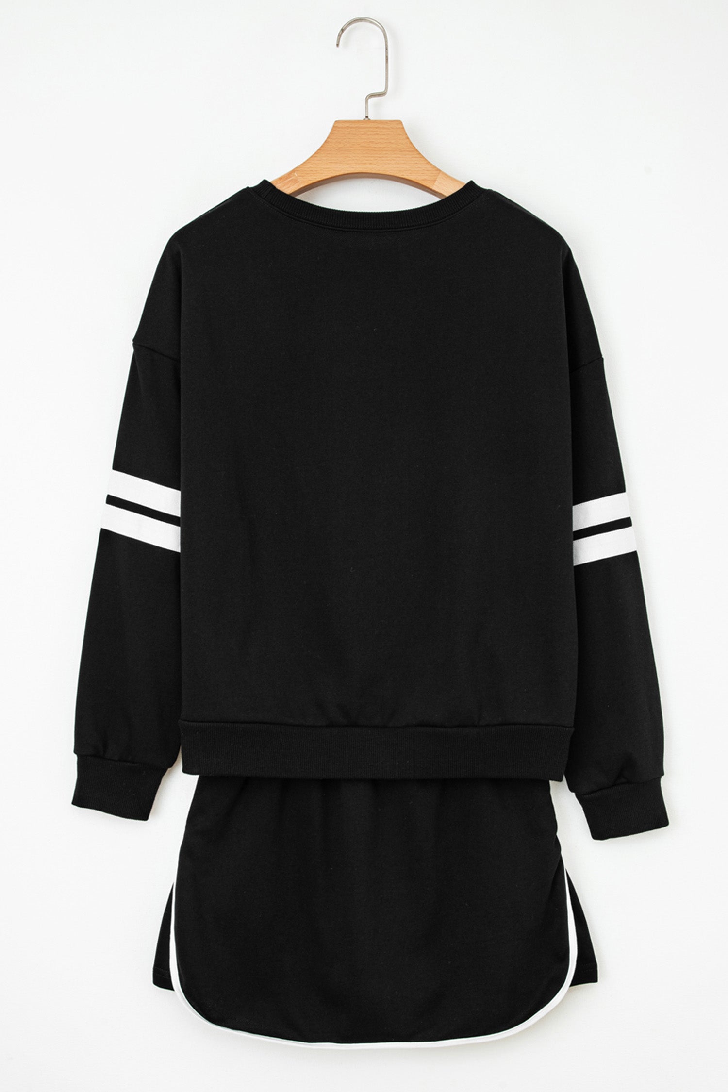 Black Rhinestone Pumpkin Graphic Varsity Striped Long Sleeve Top Drawstring Mini Skort 2pcs Set