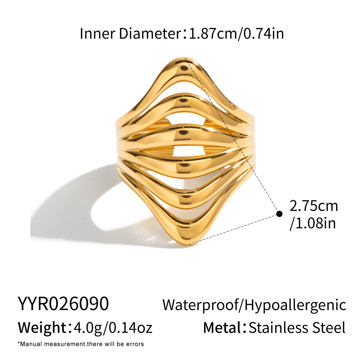 Stainless Steel Open Ring 18K Gold-plated