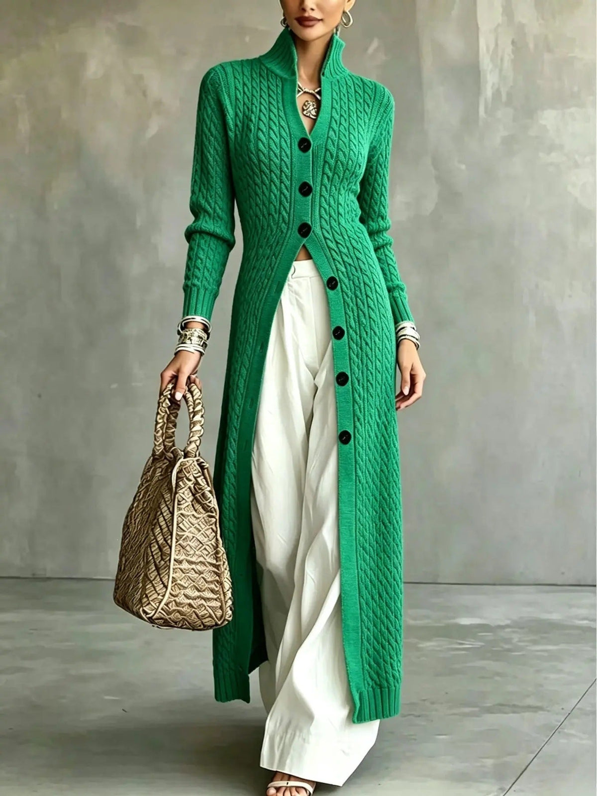 Women's Long Button-Front Knit Cardigan