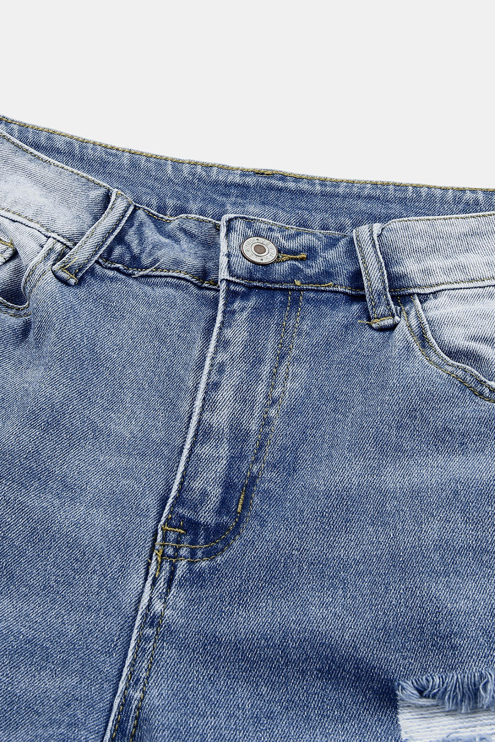 Georgia High-Rise Distressed Skinny Capri Jeans in Medium Blue
