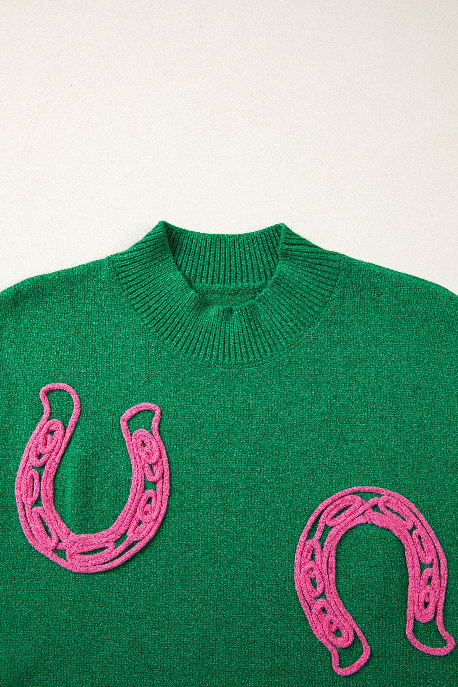 Western Horseshoe Mock Neck Short Sleeve Knit Sweater
