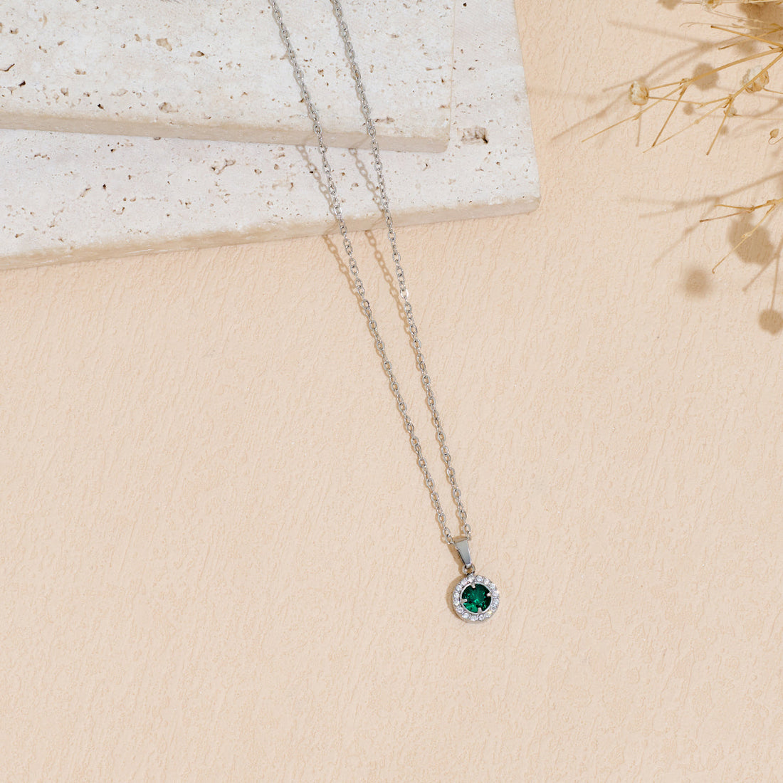 Stainless Steel Pendant Necklace with Dazzling Zircon Inlay