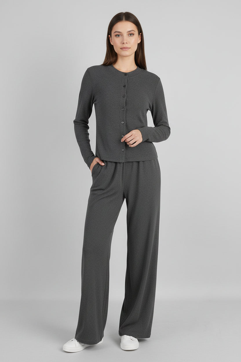 Women's Ribbed Knit Button-Front Cardigan and Trousers Set - Image 7