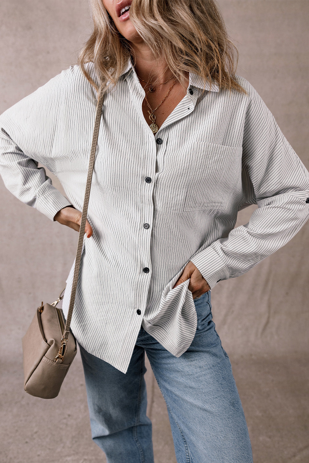 Zazita Tab Sleeve Long Shirt - Versatile Button Down Blouse