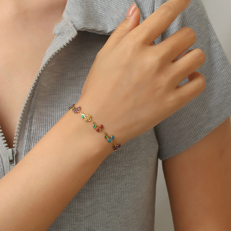 Cross-Border Popular Retro Bohemian Style 14K Gold Painted Oil Dripping Geometric Bracelet Necklace Ins Stainless Steel Jewelry