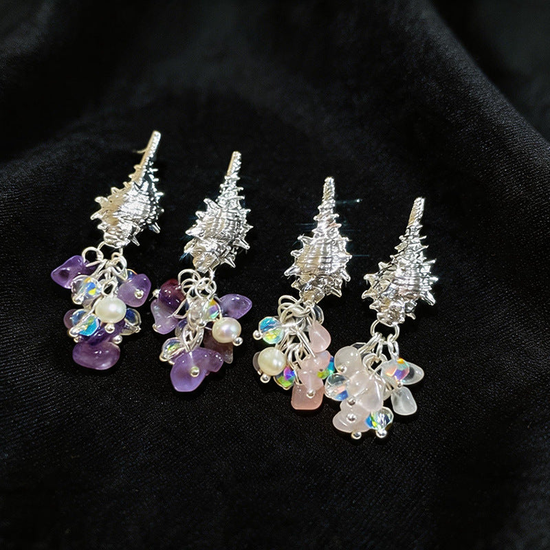 Women Crystal Beaded Tassel Pearl Dangle Stud Earrings,Niche Delicate Light Luxury Fashion Statement Earrings For Daily Party Occasion Jewelry