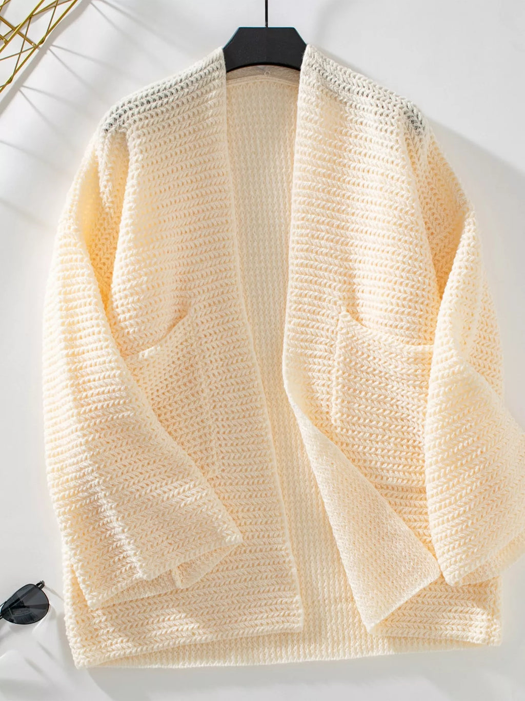 Cozy Knit Open Front Cardigan | Cream Oversized V-Neck