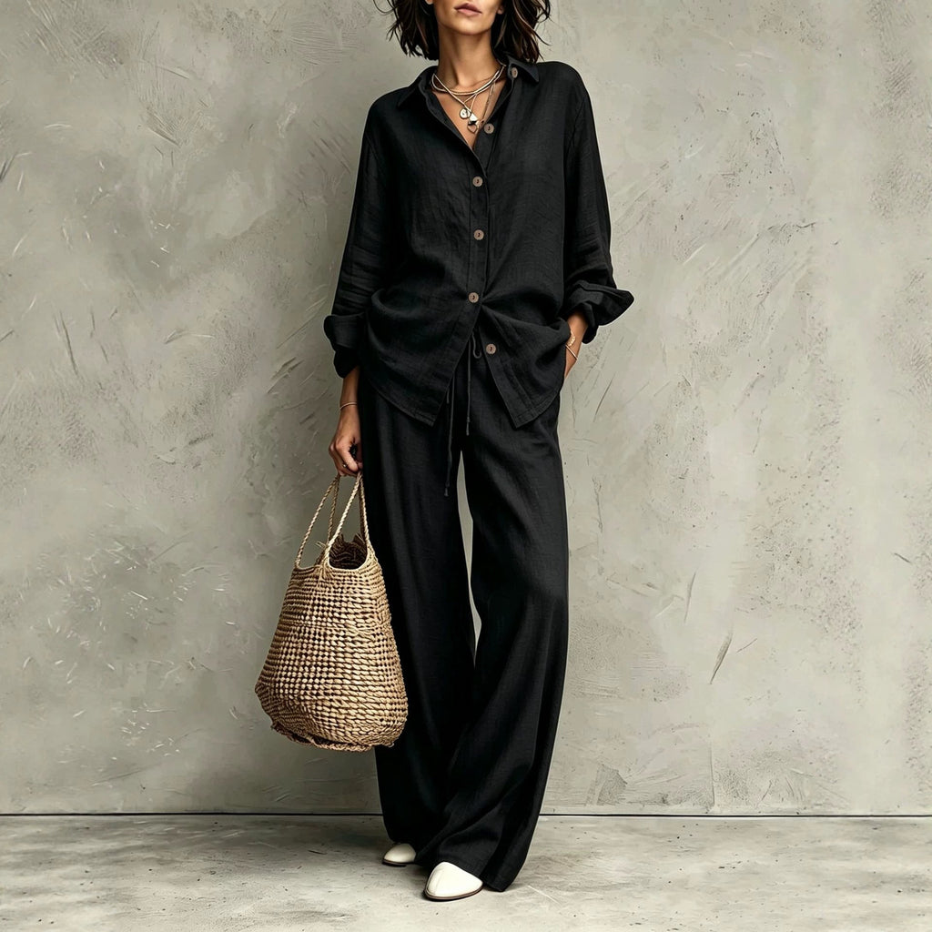 Women's Button-Down Shirt & Wide-Leg Pants Set