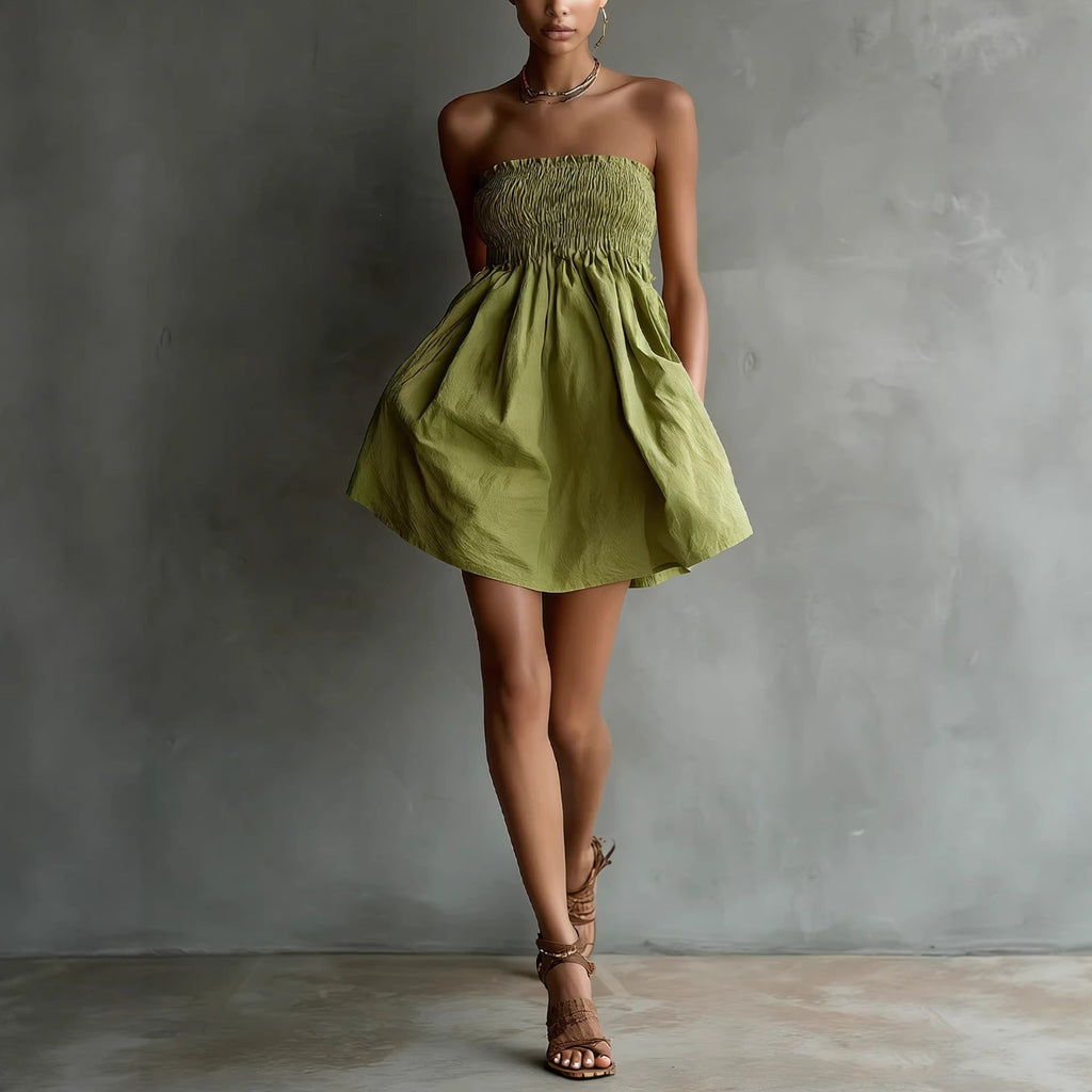 Women's Strapless Tube Mini Dress with Smocked Elastic Waist - Image 2