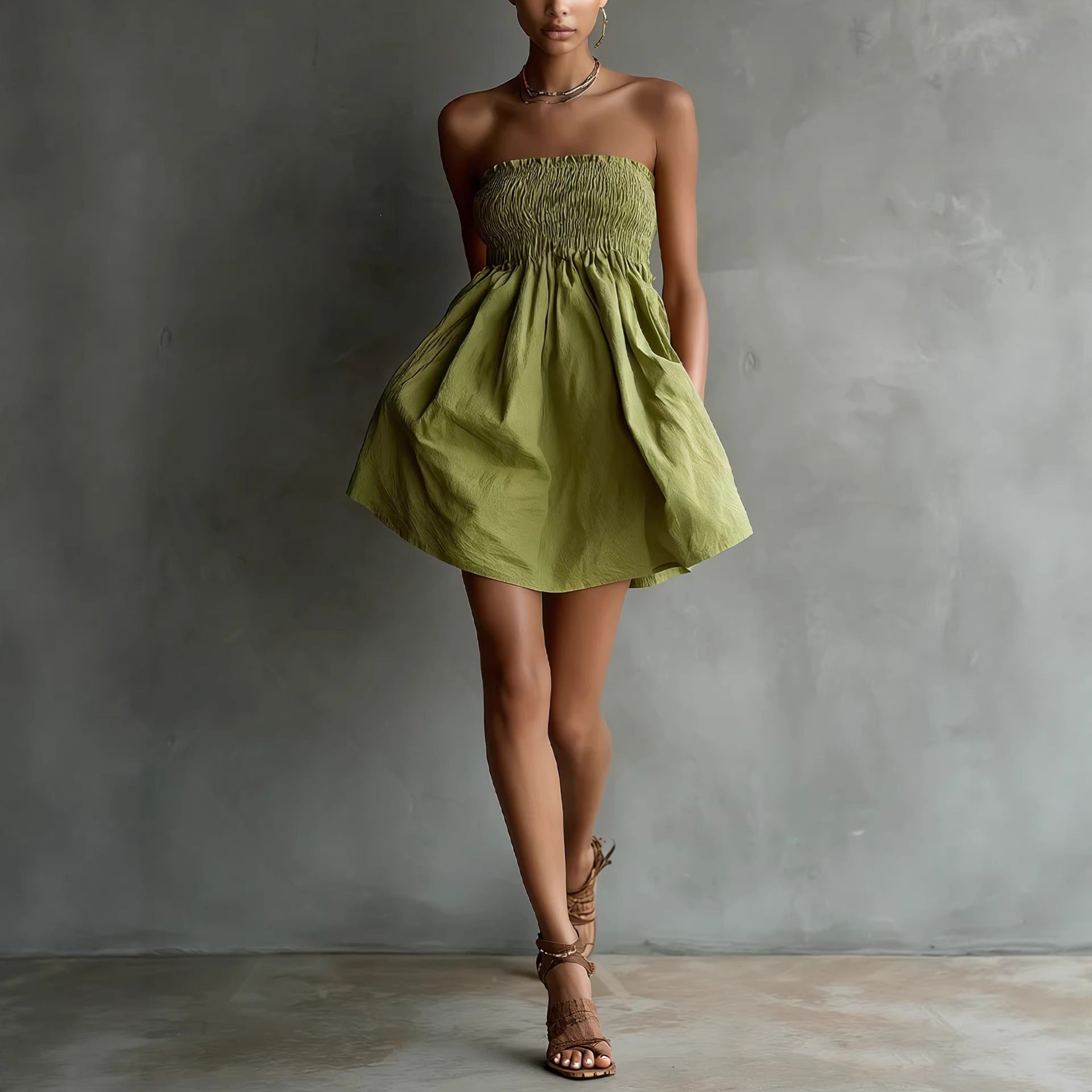 Women's Strapless Tube Mini Dress with Smocked Elastic Waist - Image 2