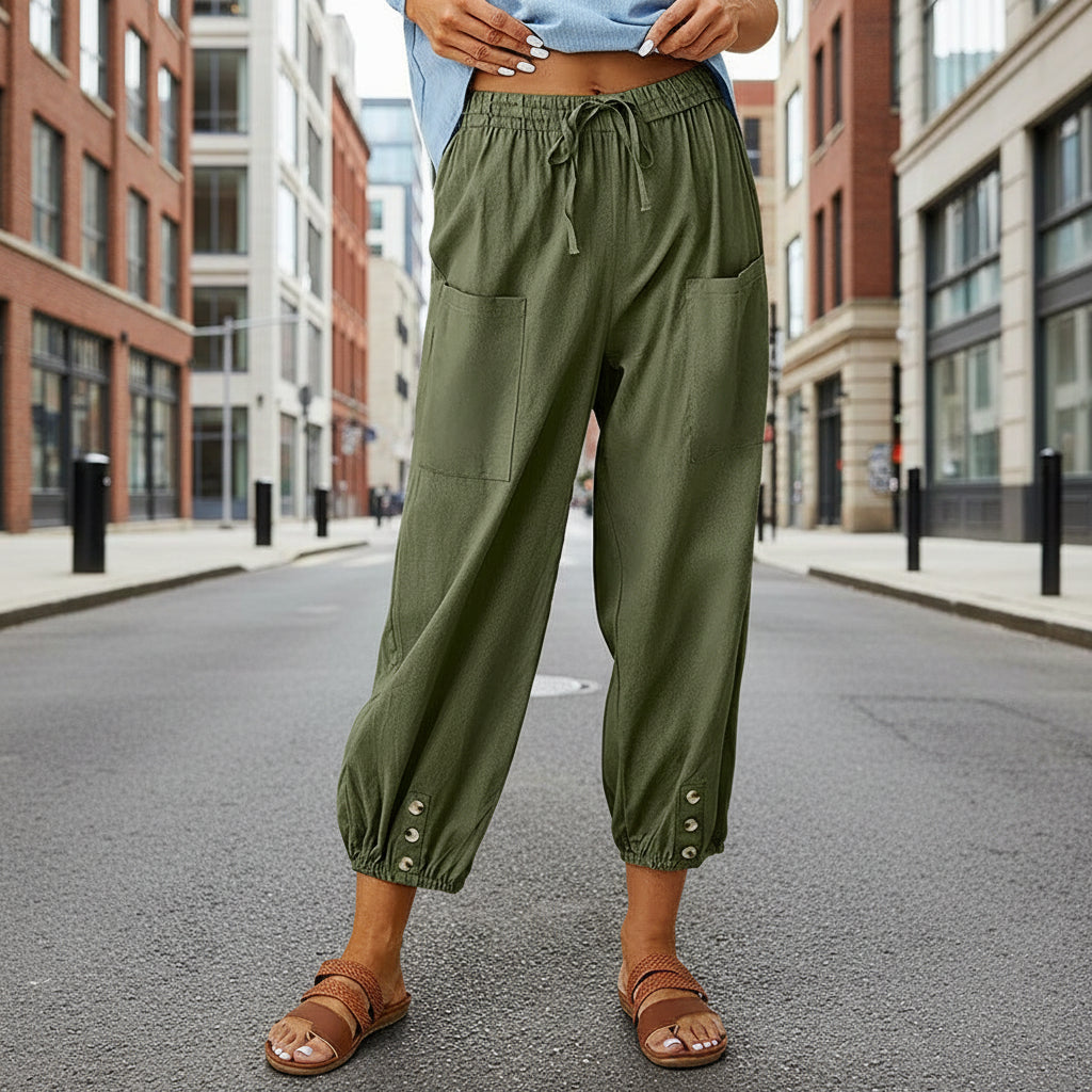 Women Casual Loose Joggers with Button Detail Comfortable Loungewear - Image 3