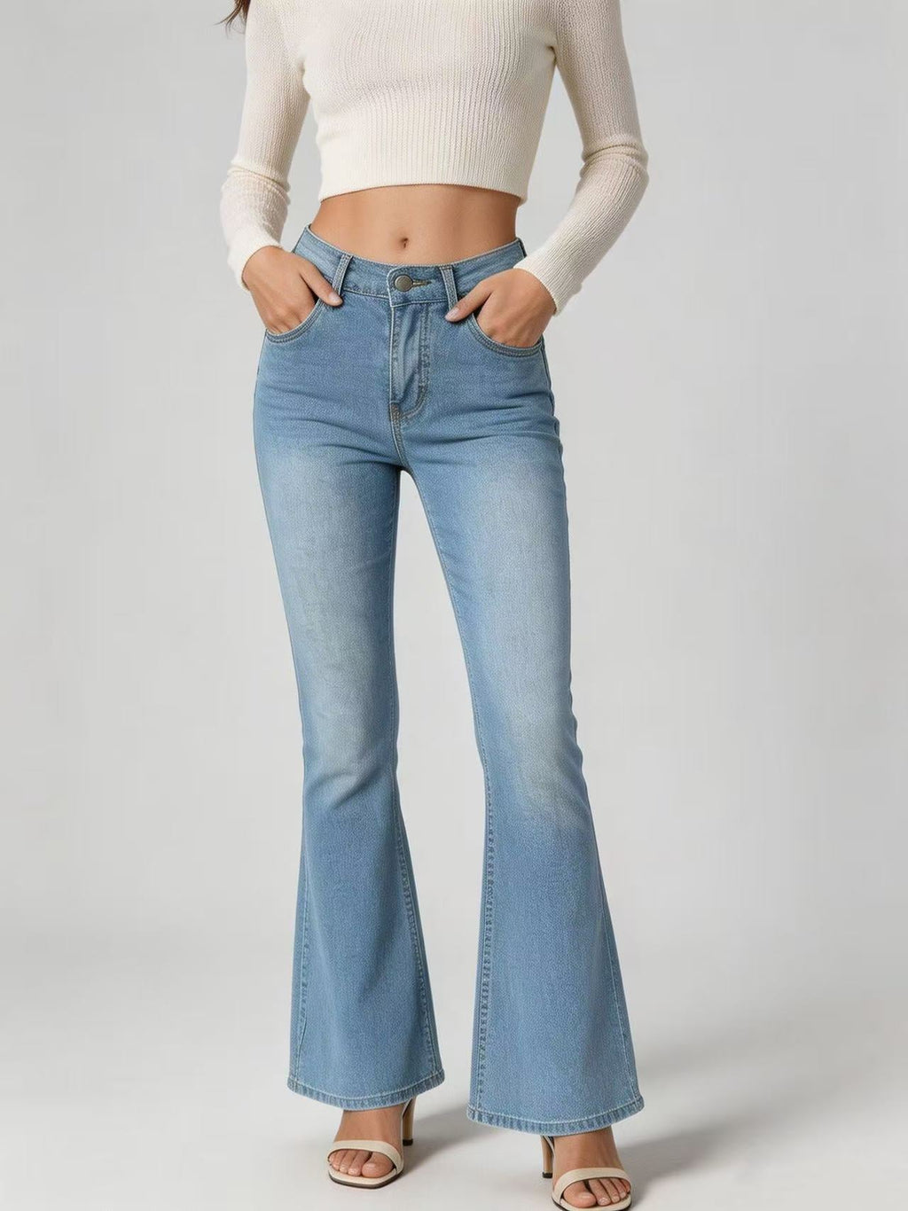 High-Waist Slim-Fit Flare Jeans: Full-Length Denim Pants